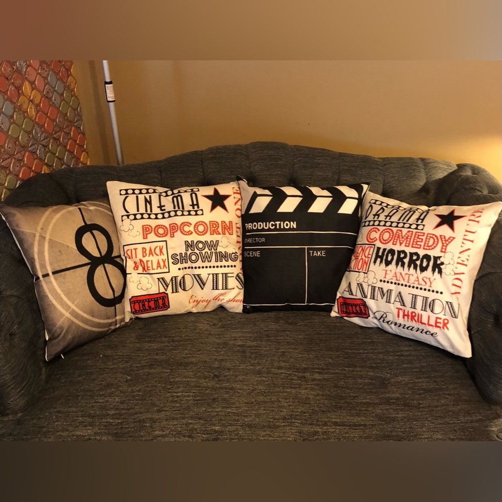4 Pillow Covers (Only); Decorative; Retro Movie Themed; 100% Linen Blend; Zip - Picture 3 of 9